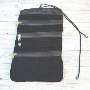 Totes Jewelry Roll Organizer Women OS Black Velvet Travel Case Padded Ring Bar